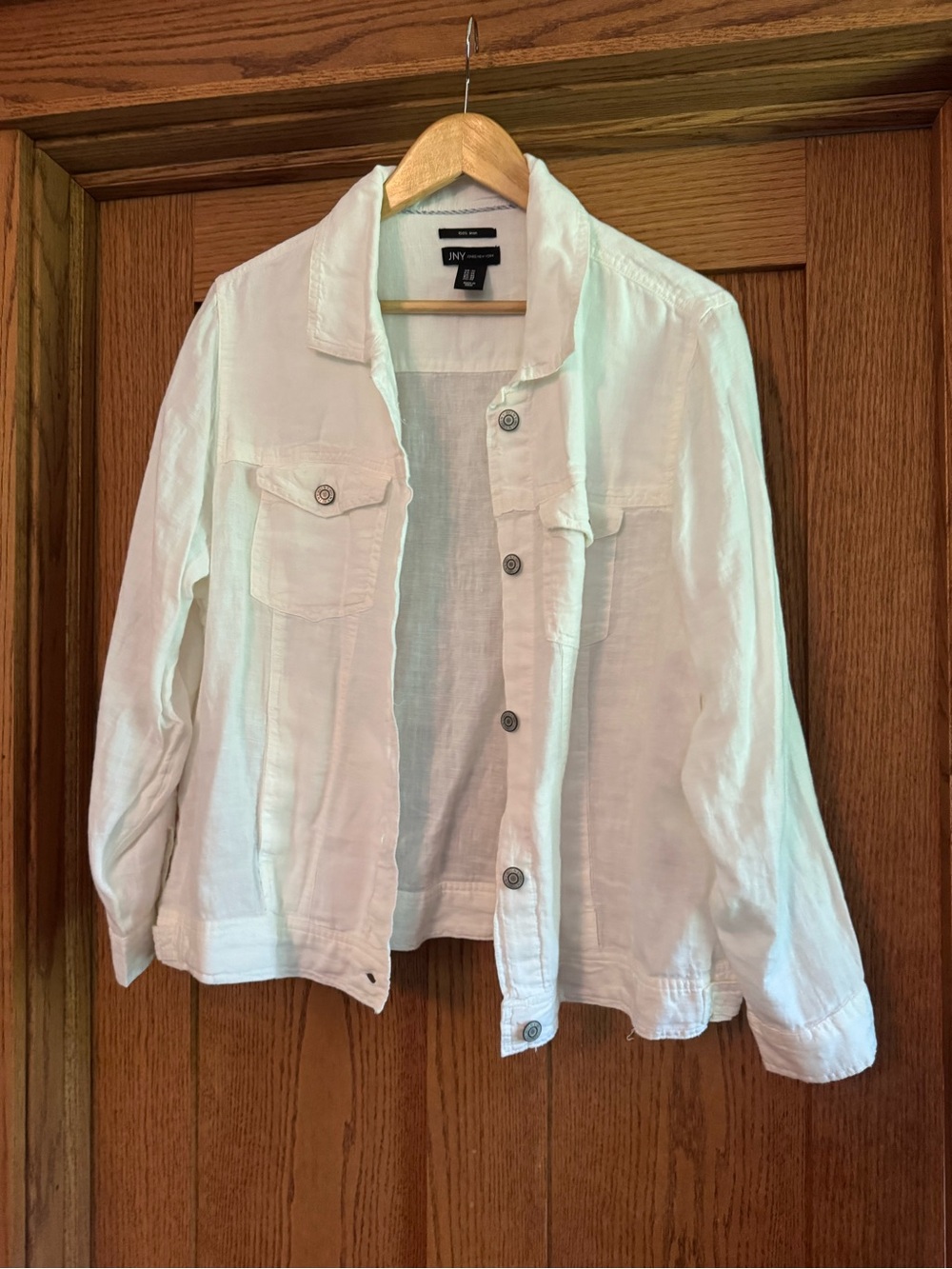 Jones New York White Linen-Blend Button Front Jacket